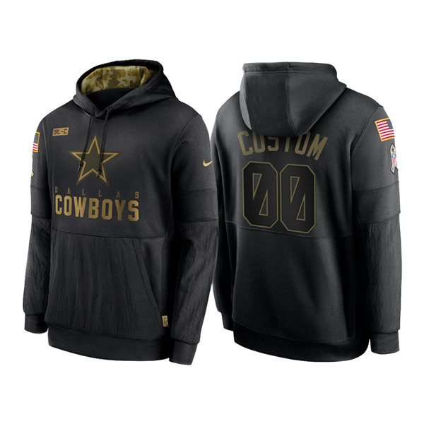Men's Dallas Cowboys Black 2020 Customize Salute to Service Sideline Therma Pullover Hoodie